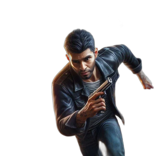jacket, weapon, concept art, photorealistic transparent PNG cut-out