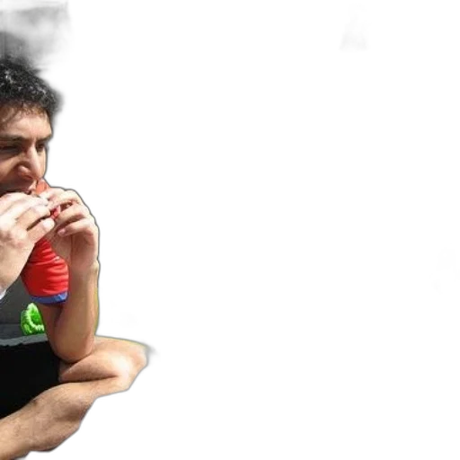 man, red, shirt, eating transparent PNG cut-out