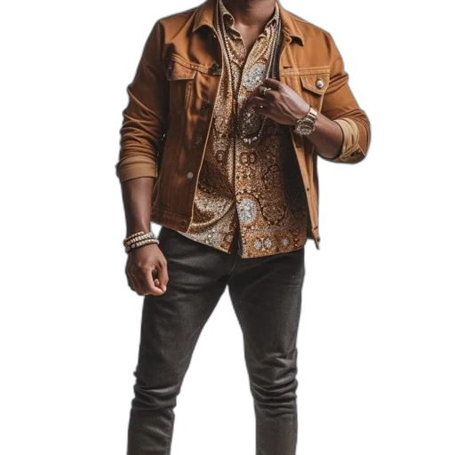 jacket, staff, concept art, earth tones transparent PNG cut-out