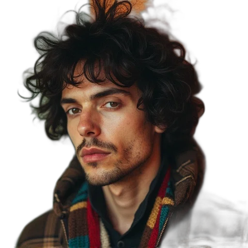 face, jacket, hair, staff transparent PNG cut-out