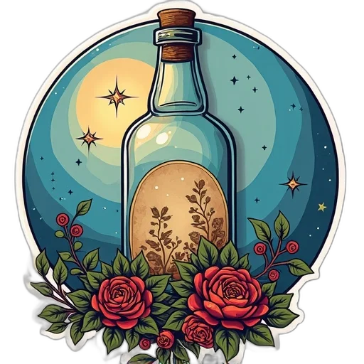 bottle, dress, flower, crown transparent PNG cut-out