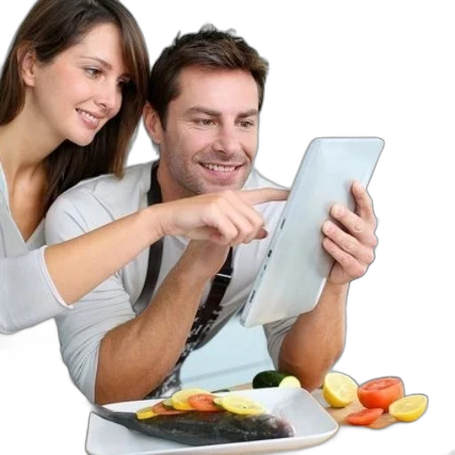 food, couple, kitchen, looking transparent PNG cut-out