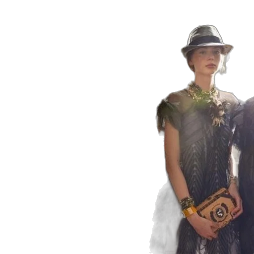 hat, dress, jewelry, earth tones transparent PNG cut-out