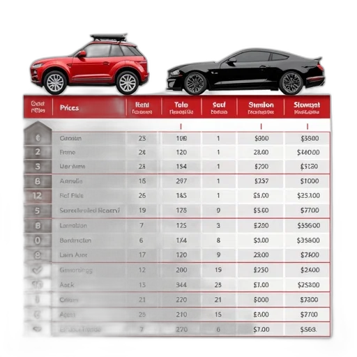 vehicle, prices, chart, following transparent PNG cut-out