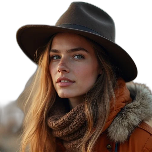 hat, jacket, face, jewelry transparent PNG cut-out