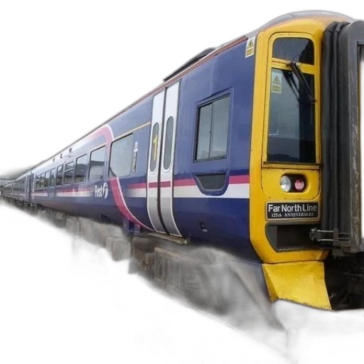 photorealistic, blue, yellow, train transparent PNG cut-out