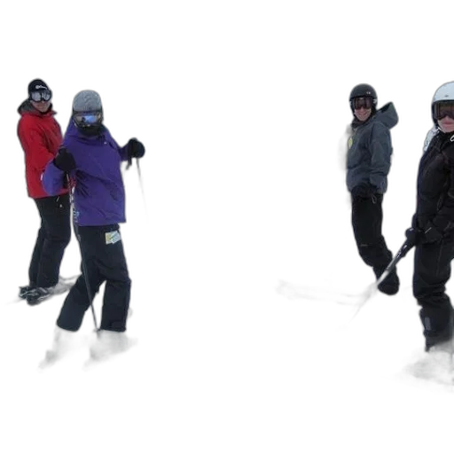 snow, four, skiers, pose transparent PNG cut-out