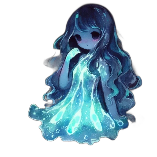 dress, creature, hair, staff transparent PNG cut-out