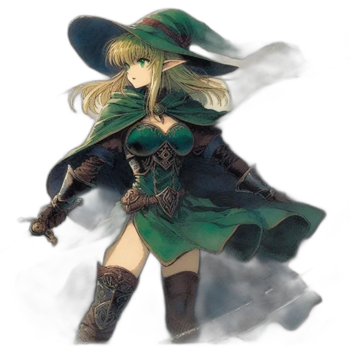 hat, dress, staff, weapon transparent PNG cut-out