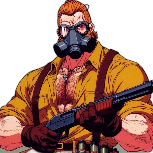 mask, jacket, weapon, comic book art transparent PNG cut-out