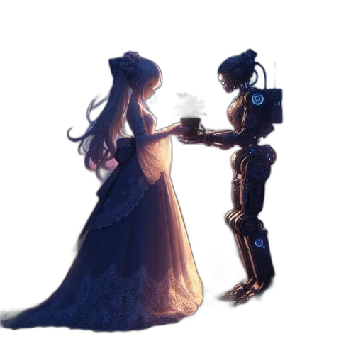 robot, dress, sword, crown transparent PNG cut-out