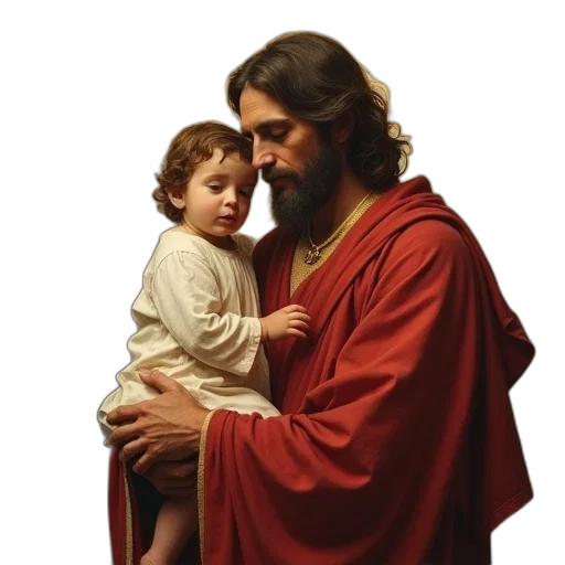photorealistic, jesus, holding, child transparent PNG cut-out