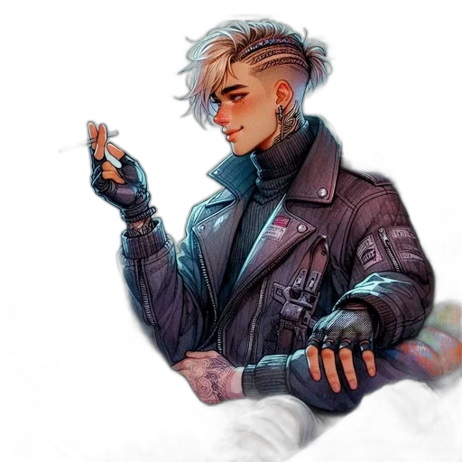 jacket, weapon, staff, cyberpunk transparent PNG cut-out