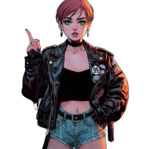 jacket, weapon, cyberpunk, comic book art transparent PNG cut-out