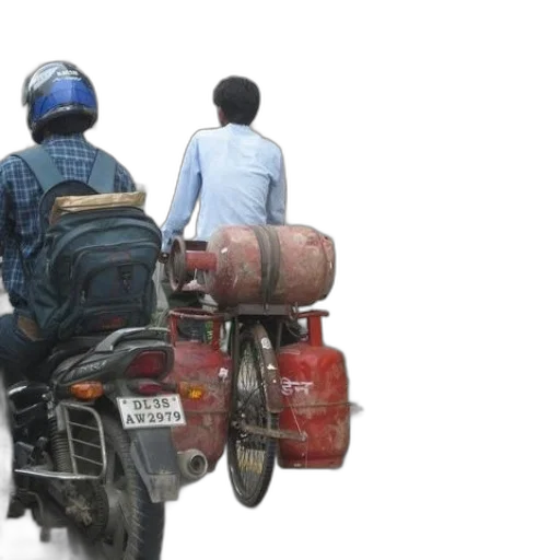 man, motorcycle, backpack, person transparent PNG cut-out