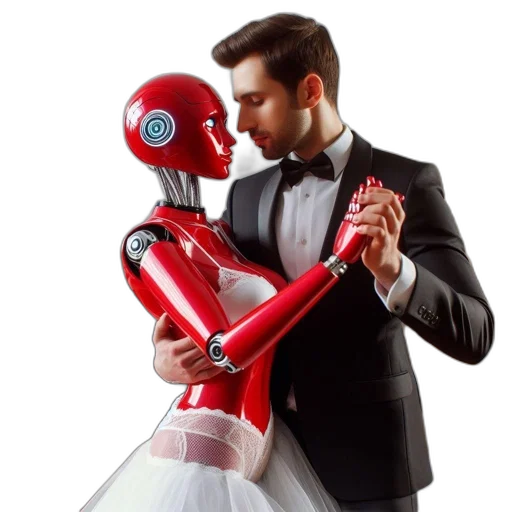 robot, man, tuxedo, red transparent PNG cut-out