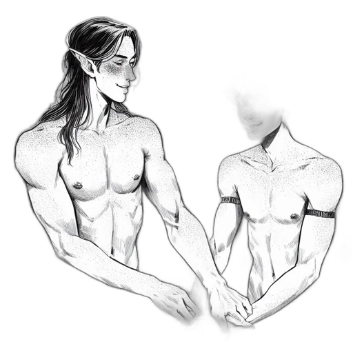 concept art, fantasy art, pencil sketch, two transparent PNG cut-out