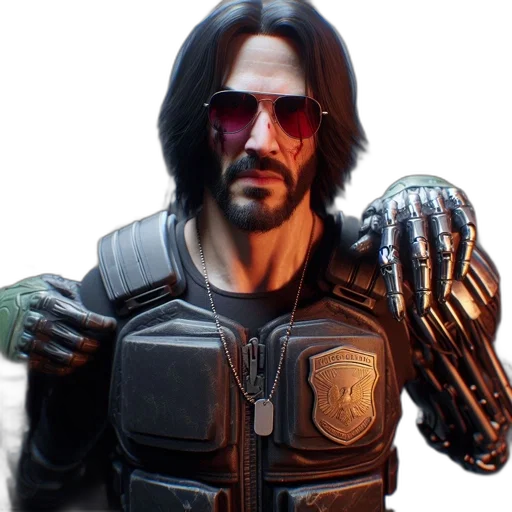 jacket, weapon, face, cyberpunk transparent PNG cut-out