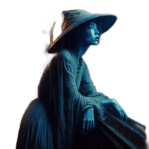 dress, hat, staff, creature transparent PNG cut-out