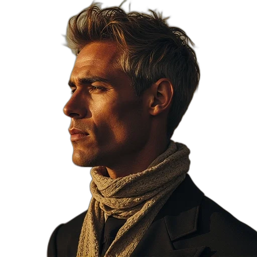 jacket, staff, face, hair transparent PNG cut-out