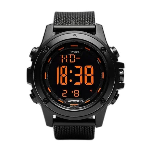 black, digital, wristwatch, mesh transparent PNG cut-out