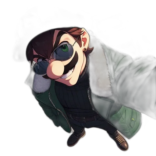 jacket, mask, staff, creature transparent PNG cut-out