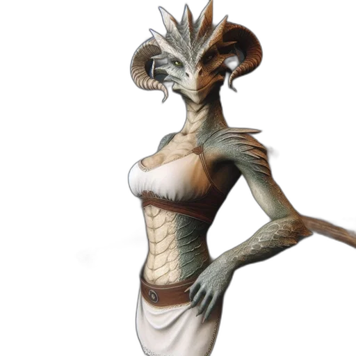 creature, dragon, dress, staff transparent PNG cut-out