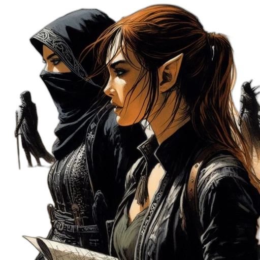 comic book art, concept art, fantasy art, three transparent PNG cut-out