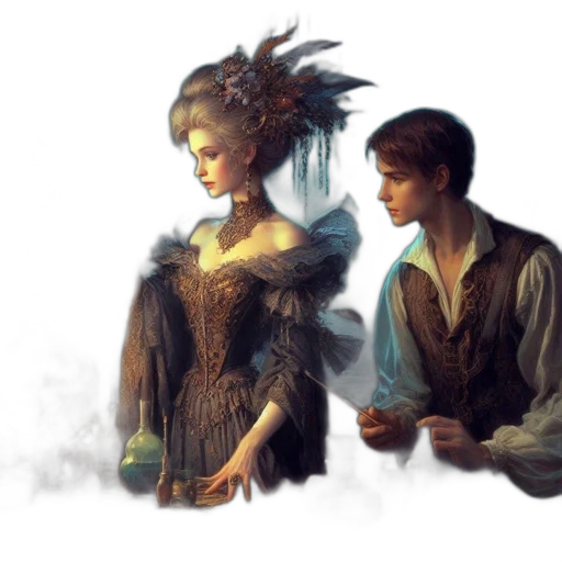 jacket, jewelry, staff, fantasy art transparent PNG cut-out