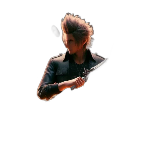 jacket, hair, face, staff transparent PNG cut-out
