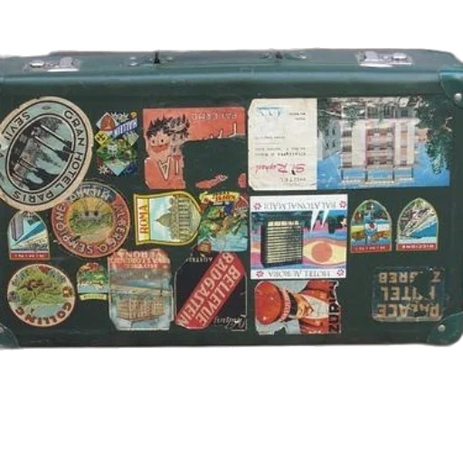 vintage, green, suitcase, adorned transparent PNG cut-out
