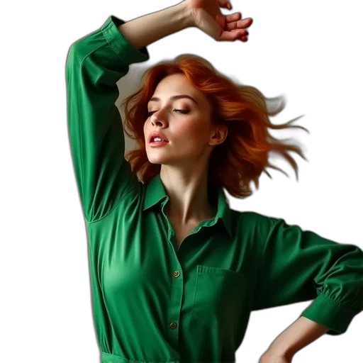 dress, jacket, hair, staff transparent PNG cut-out