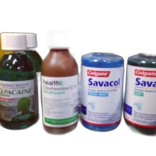 shelf, displaying, various, mouthwashes transparent PNG cut-out