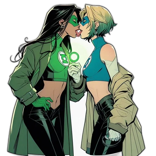 comic book art, green, two, animated transparent PNG cut-out