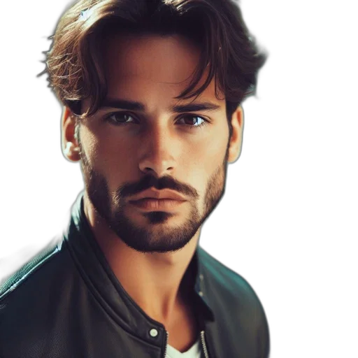 jacket, face, hair, photorealistic transparent PNG cut-out
