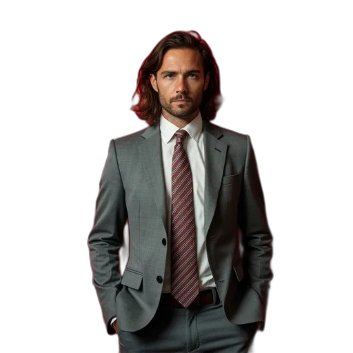 jacket, staff, hair, photorealistic transparent PNG cut-out