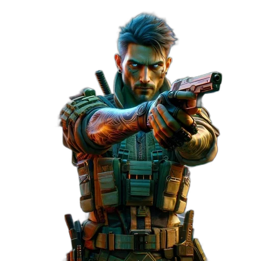 weapon, face, concept art, 3d render transparent PNG cut-out
