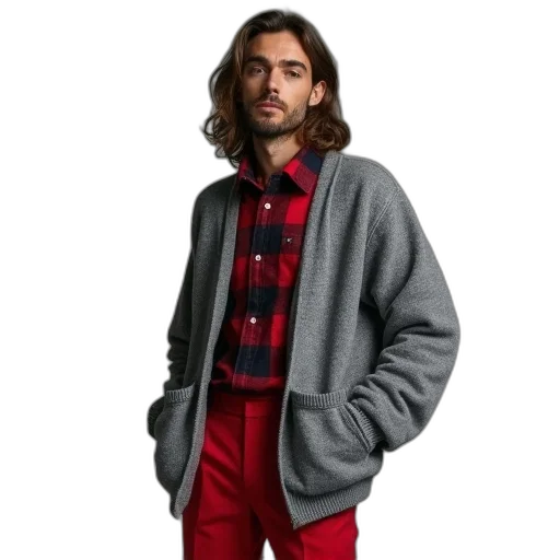jacket, red, man, long transparent PNG cut-out