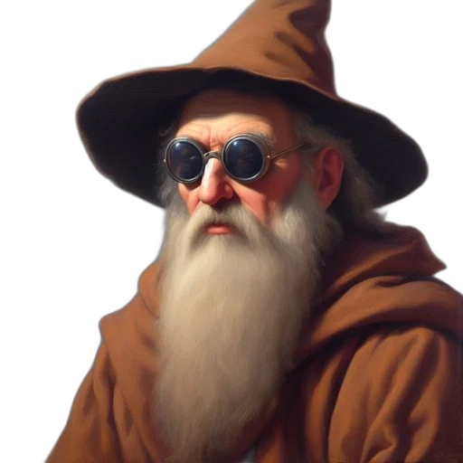 hat, staff, fantasy art, photorealistic transparent PNG cut-out