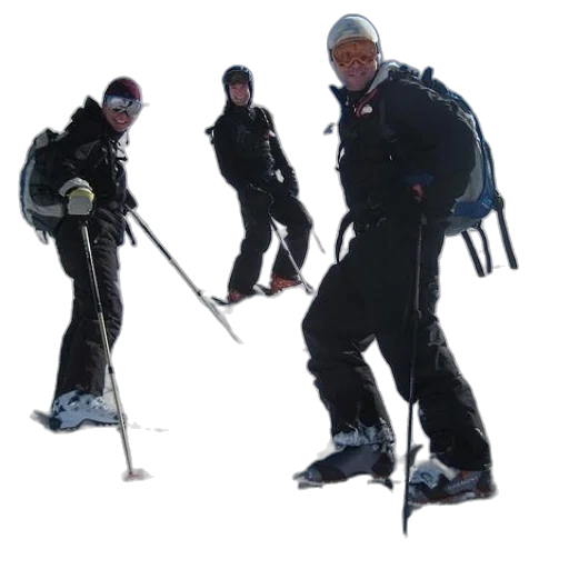 staff, snow, three, skiers transparent PNG cut-out
