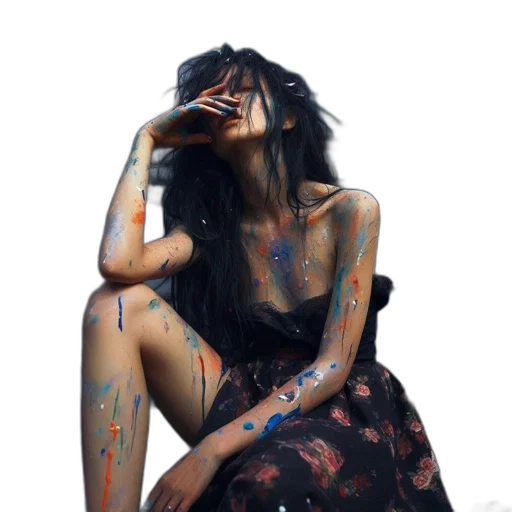 dress, face, oil painting, photorealistic transparent PNG cut-out