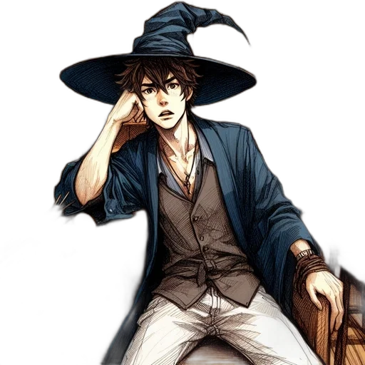 hat, staff, fantasy art, anime transparent PNG cut-out