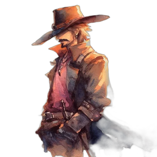 jacket, hat, staff, weapon transparent PNG cut-out