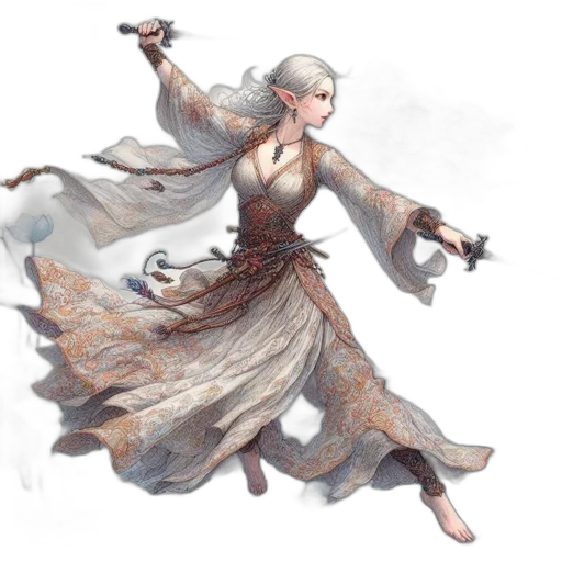 dress, staff, dragon, sword transparent PNG cut-out