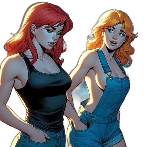 comic book art, concept art, cartoon, two transparent PNG cut-out