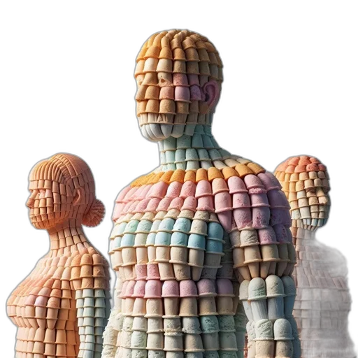 3d render, pastel, three, figures transparent PNG cut-out