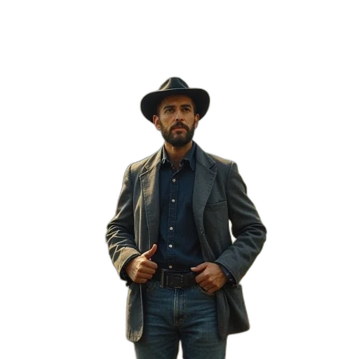 jacket, hat, staff, concept art transparent PNG cut-out