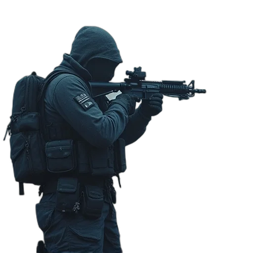 weapon, staff, jacket, mask transparent PNG cut-out