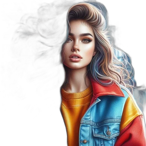 jacket, face, hair, dress transparent PNG cut-out