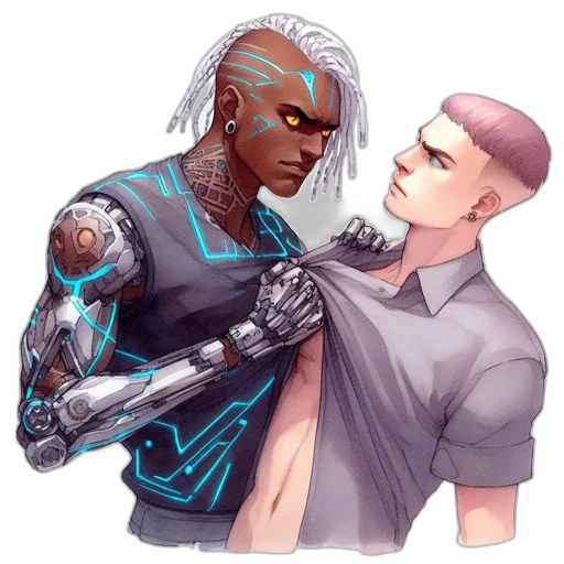 robot, staff, weapon, cyberpunk transparent PNG cut-out